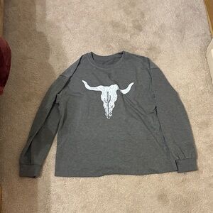 Gray Long Sleeve Kids Shirt with Bull Design